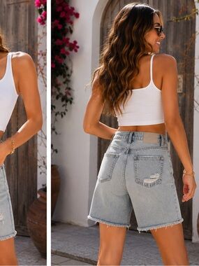 AG Adriano Goldschmied AG-ED High-Rise Distressed Shorts Light Wash NWT W size27